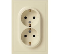 Розетка ЭРА Galaxy 15-2105-02 с заземлением двойная 2X2P+E Schuko со шторками IP20 16А-250В слоновая кость Б0070699