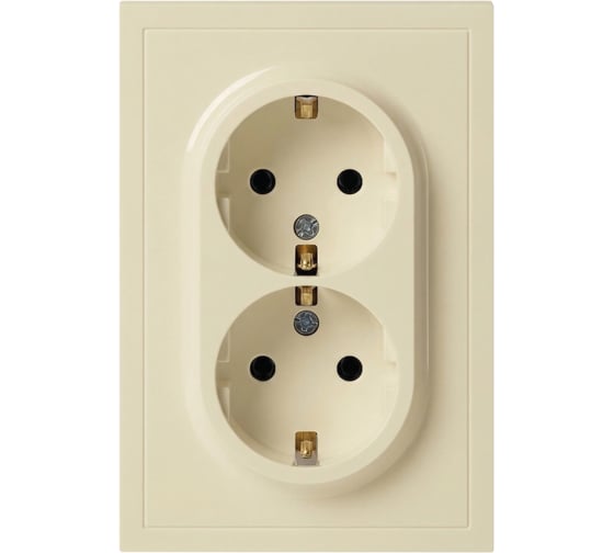 Розетка ЭРА Galaxy 15-2105-02 с заземлением двойная 2X2P+E Schuko со шторками IP20 16А-250В слоновая кость Б0070699