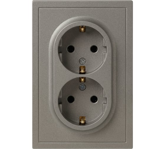Розетка ЭРА Galaxy 15-2105-07 с заземлением двойная 2X2P+E Schuko со шторками IP20 16А-250В титан Б0070709