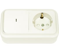 Блок Bylectrica 1 выключатель+розетка, заземляющий контакт, открытая установка, со шторкой с подсветкой, серия ПРАЛЕСКА, бежевый