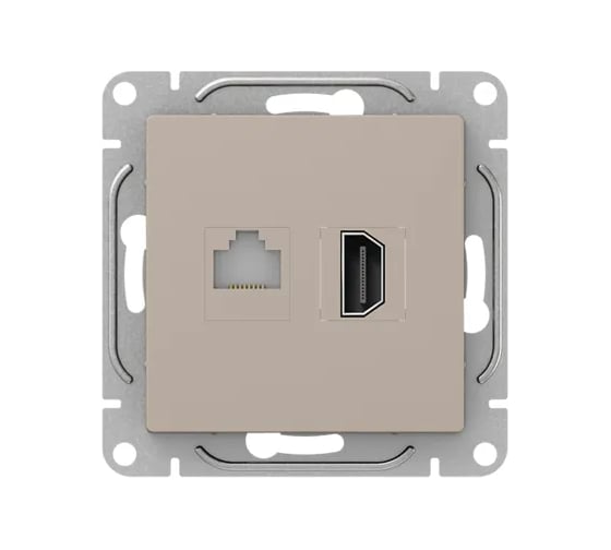 Механизм розетки EKF Эпика HDMI+RJ45 (cat5), кремовый UP1-SOI-HDMI-RJ45