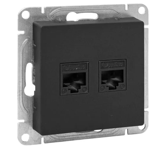 Механизм розетки EKF Эпика RJ45 - 2шт, (cat6), чёрный UP1-SOB-2RJ45-6