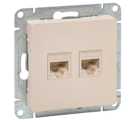 Механизм розетки EKF Эпика RJ45 - 2шт, (cat6), кремовый UP1-SOI-2RJ45-6