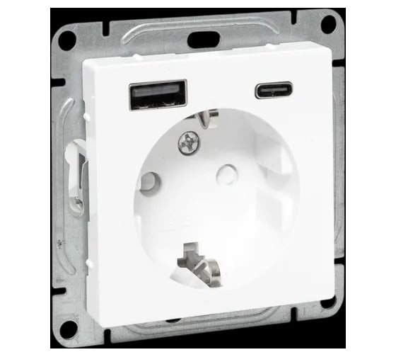 Механизм розетки EKF Эпика с USB-A+С - 2шт, 16А, с заземлением, со шторками, кремовый UP1-SOI-111-USBA-USBC