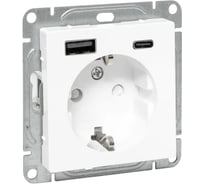 Механизм розетки EKF Эпика с USB-A+С - 2шт, 16А, с заземлением, со шторками, графит UP1-SOG-111-USBA-USBC