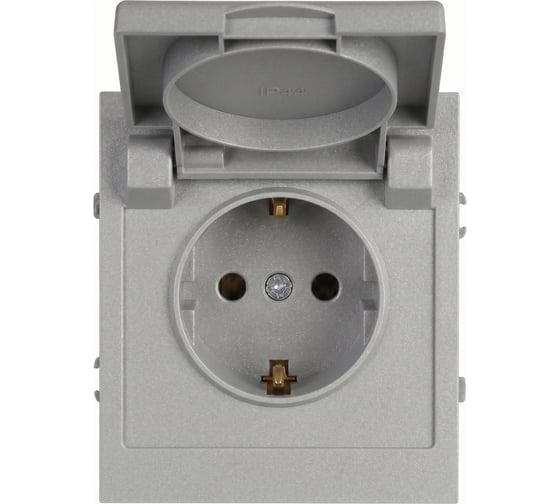 Розетка ЭРА Arktik 16-2103-03 с заземлением 2P+E Schuko со шторками с крышкой 16А-250В алюминий Б0070436
