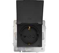 Розетка Lezard ASTI с заземлением, с крышкой, ПБТ, черный бархат, IP44 7081-4288-123BIPCH