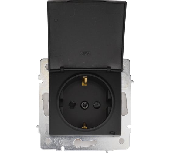 Розетка Lezard ASTI с заземлением, с крышкой, ПБТ, черный бархат, IP44 7081-4288-123BIPCH
