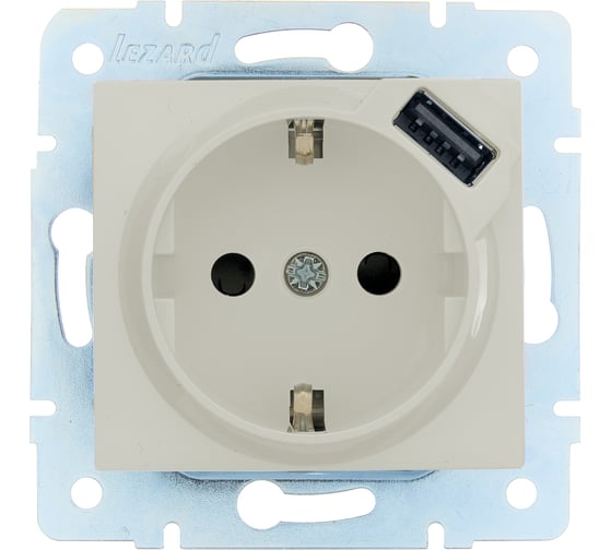 Розетка Lezard ASTI с заземлением + USB разъём крем механизм 7081-0388-181