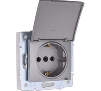 Розетка Lezard ASTI с заземлением с крышкой ПБТ платина IP44. 7081-3588-123BIPCH