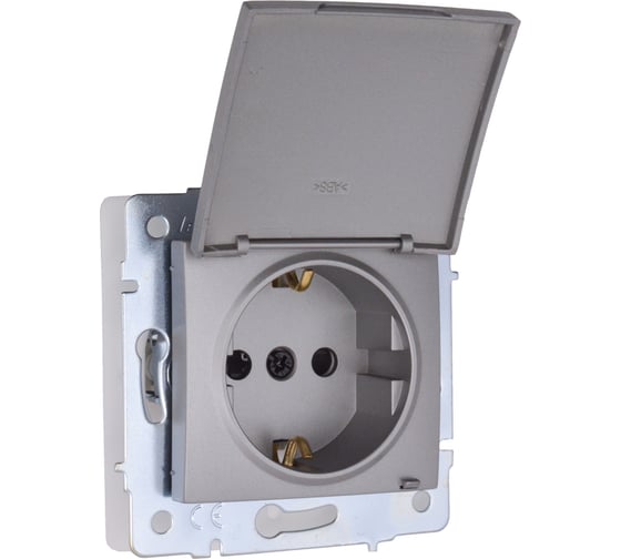 Розетка Lezard ASTI с заземлением с крышкой ПБТ платина IP44. 7081-3588-123BIPCH
