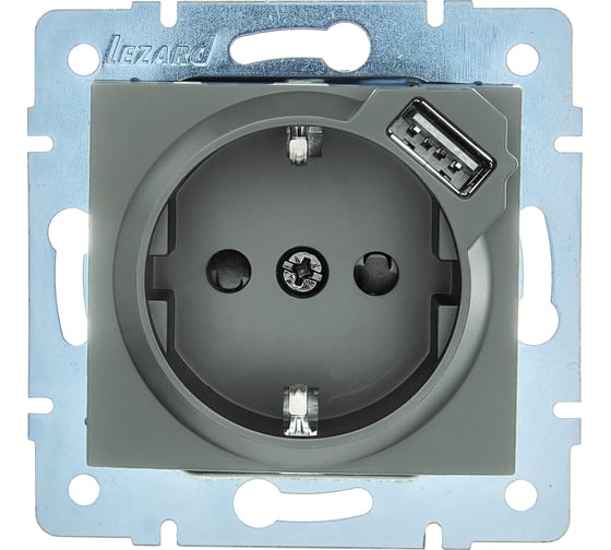 Розетка Lezard ASTI с заземлением + USB разъём платина механизм 7081-3588-181