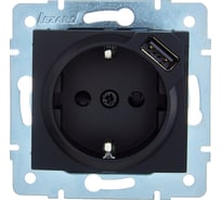 Розетка Lezard ASTI с заземлением + USB разъём чёрный бархат механизм 7081-4288-181