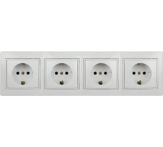 Четверная розетка с заземлением Intro Plano 1М-224-01 4Х2P+E Schuko 16А-250В IP20 СУ цвет белый Б0064922