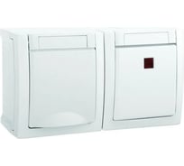 Блок Panasonic (Выключатель 1клавишный свет + Розетка с/з с крышкой) горизонтальный, белый WPTC4805-2WH