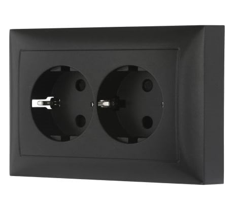 Двойная прямая розетка LK Studio с з/к, со шторками черный бархат LK60 863708-1
