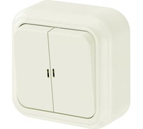 Выключатель Bylectrica 2-клавишная, открытая установка, 10А с подсветкой, серия ПРАЛЕСКА, бежевый А510-215