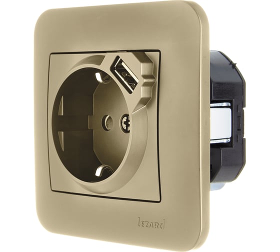 Розетка Lezard ASTI с/з + USB разъём золото 7081-3636-181