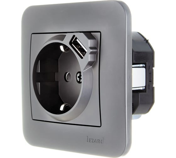 Розетка Lezard ASTI с/з + USB разъём платина 7081-3535-181