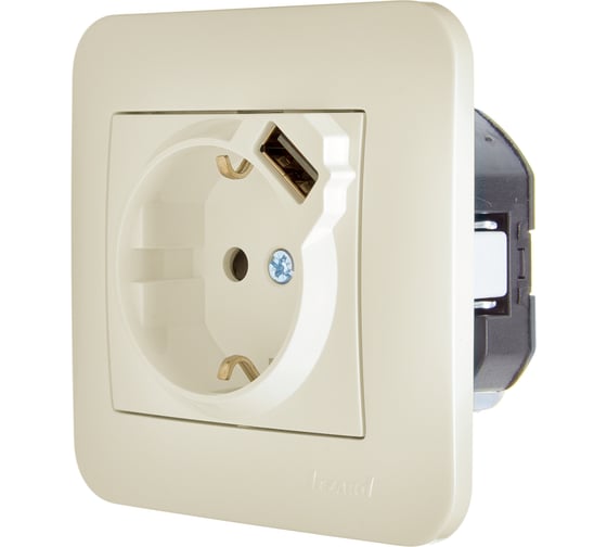 Розетка Lezard ASTI с/з + USB разъём крем 7081-0303-181 1