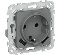Розетка IEK FLITE 1-местная с заземлением с защитными шторками 16А с USB A+A 3,1А безвинтовое крепление РСЮша11-1-ФлМА мокрый асфальт FI-R14-16-1-U21-D31-K80