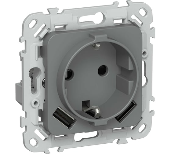Розетка IEK FLITE 1-местная с заземлением с защитными шторками 16А с USB A+A 3,1А безвинтовое крепление РСЮша11-1-ФлМА мокрый асфальт FI-R14-16-1-U21-D31-K80
