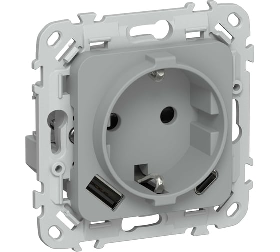 Розетка IEK FLITE 1-местная с заземлением с защитными шторками 16А с USB A+C 20Вт РСЮшс11-0-ФлС серый FI-R14-16-U22-020-K03