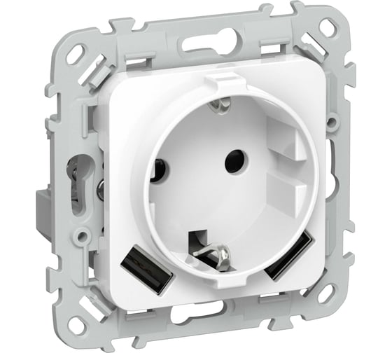 Розетка IEK FLITE 1-местная с заземлением с защитными шторками 16А с USB A+A 3,1А РСЮша11-0-ФлБ белый FI-R14-16-U21-D31-K01