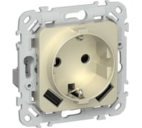 Розетка IEK FLITE 1-местная с заземлением с защитными шторками 16А с USB A+A 3,1А РСЮша11-0-ФлШ шампань FI-R14-16-U21-D31-K37