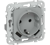 Розетка IEK FLITE 1-местная с заземлением с защитными шторками 16А с USB A+A 3,1А РСЮша11-0-ФлС серый FI-R14-16-U21-D31-K03