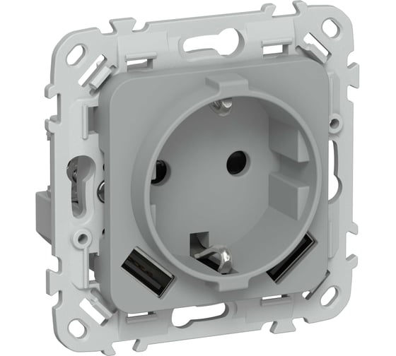 Розетка IEK FLITE 1-местная с заземлением с защитными шторками 16А с USB A+A 3,1А РСЮша11-0-ФлС серый FI-R14-16-U21-D31-K03