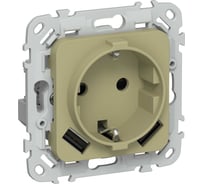 Розетка IEK FLITE 1-местная с заземлением с защитными шторками 16А с USB A+A 3,1А РСЮша11-0-ФлО оливковый FI-R14-16-U21-D31-K26