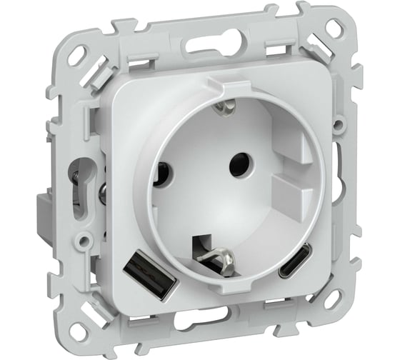 Розетка IEK FLITE 1-местная с заземлением с защитными шторками 16А с USB A+C 20Вт безвинтовое крепление РСЮшс11-1-ФлЖ жемчуг FI-R14-16-1-U22-020-K36