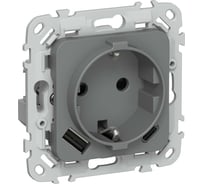 Розетка IEK FLITE 1-местная с заземлением с защитными шторками 16А с USB A+C 20Вт РСЮшс11-0-ФлМА мокрый асфальт FI-R14-16-U22-020-K80