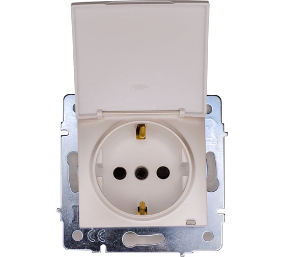 Розетка Lezard ASTI с/з с крышкой ПБТ жемчужно-белый перламутр IP44. 7081-3088-123BIPCH