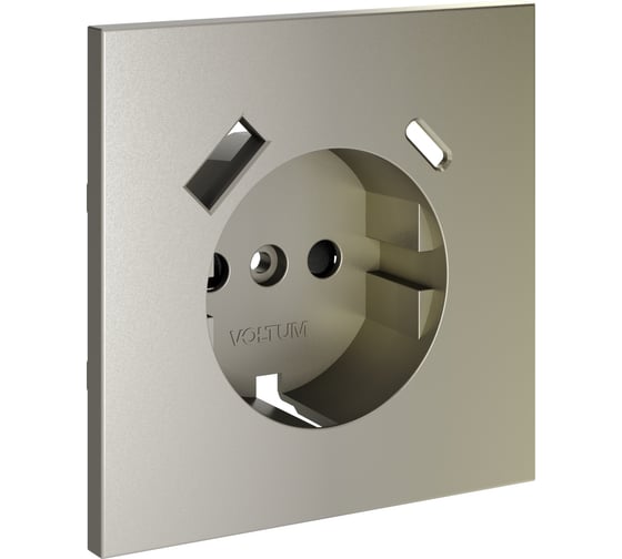 Накладка Voltum S70 для розетки с заземлением и защитными шторками, с USB A+C, шелк VLS001004