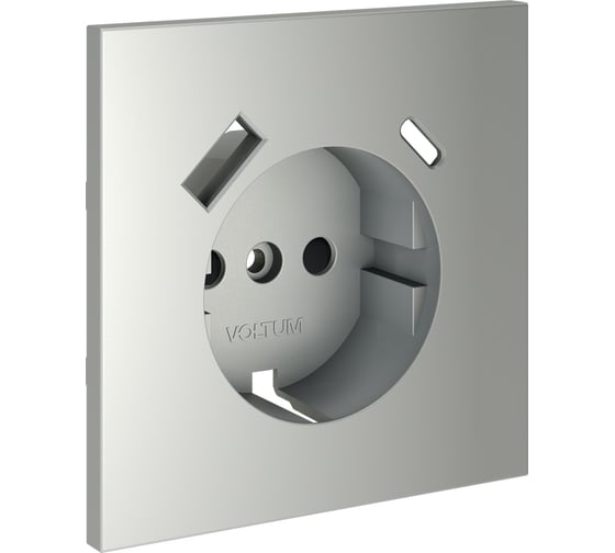 Накладка Voltum S70 для розетки с заземлением и защитными шторками, с USB A+C, сталь VLS001005