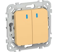 Выключатель 2-клавишный кнопочный с индикацией IEK FLITE 10А ВС12-2-1-ФлЗ золотарник FI-V24-1-10-1-K90