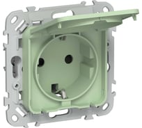 Розетка IEK FLITE с заземлением с защитными шторками и крышкой 16А IP44 РСшкр11-0-44-ФлФ фисташковый FI-R16-16-44-K93