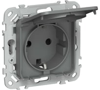 Розетка IEK FLITE с заземлением с защитными шторками и крышкой 16А IP44 РСшкр11-0-44-ФлМА мокрый асфальт FI-R16-16-44-K80