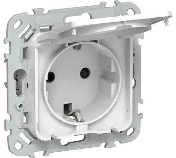 Розетка IEK FLITE с заземлением с защитными шторками и крышкой 16А IP44 РСшкр11-0-44-ФлБ белый FI-R16-16-44-K01