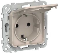 Розетка IEK FLITE с заземлением с защитными шторками и крышкой 16А IP44 РСшкр11-0-44-ФлЛ льняной FI-R16-16-44-K88