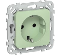 Розетка IEK FLITE с заземлением с защитными шторками безвинтовое крепление 16А РСш11-1-ФлФ фисташковый FI-R14-16-1-K93