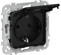Розетка IEK FLITE с заземлением с защитными шторками и крышкой 16А IP44 РСшкр11-0-44-ФлЧ черный FI-R16-16-44-K02