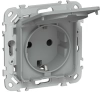Розетка IEK FLITE с заземлением с защитными шторками и крышкой 16А IP44 РСшкр11-0-44-ФлС серый FI-R16-16-44-K03