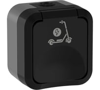 Розетка 1-местная IEK TORS с заземлением защитными шторками и крышкой с иконкой самокат 16А IP55 TS121 графит TS-R110-16-55-K53