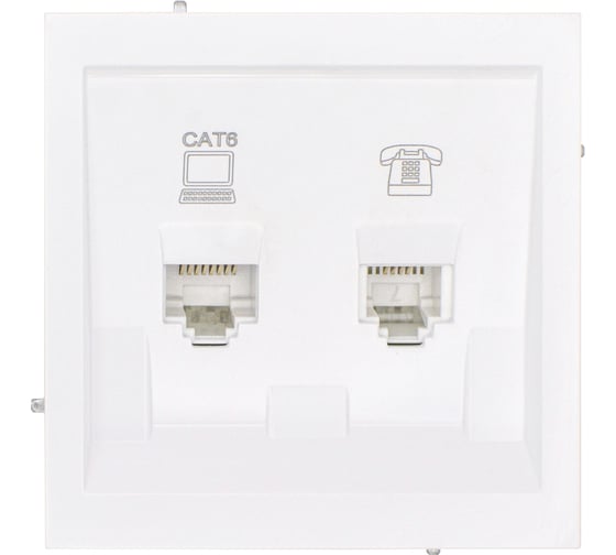 Розетка Lezard ESTET компьютер+телефон белая с модулем Cat 6 (10шт/120шт) 745-0288-144