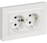 Розетка IEK BRITE 2-местная, с заземлением, с защитными шторками, плоская, 16А, в сборе РСшПл12-3-БрБ белый BR-R28-16-K01-F-PRO