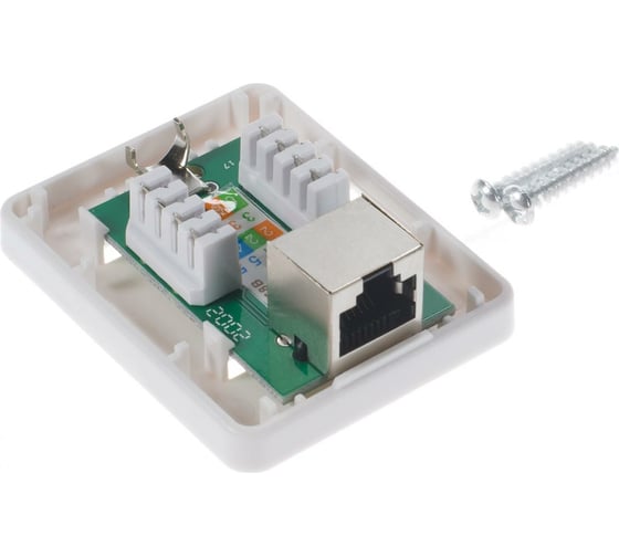 Экранированная компьютерная розетка на 1 порт RJ-45, 8p8c, TWIST cat. 5e, на плате, J-8P8C-C5е-SH-1P-TWCS