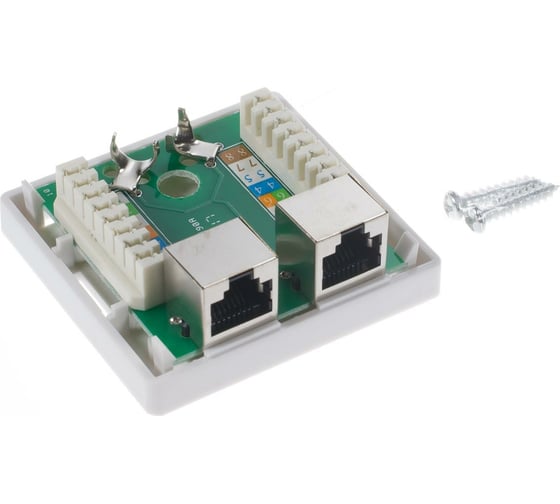 Экранированная компьютерная розетка на 2 порта RJ-45, 8p8c, TWIST cat. 5e, на плате, J-8P8C-C5е-SH-2P-TWCS